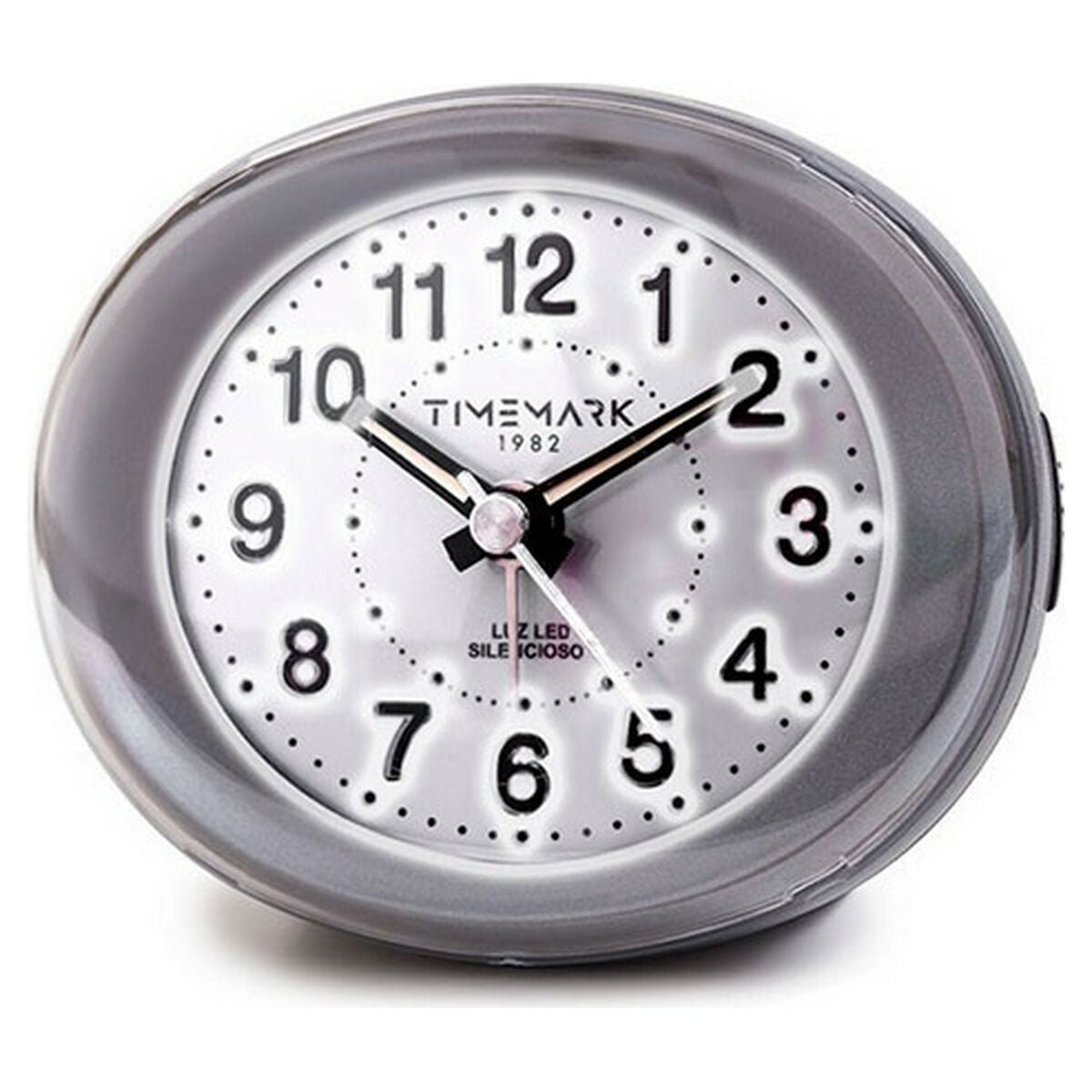 Analoginen herätyskello hiljainen LED-valo snooze yötila, harmaa 9×9×5,5 cm