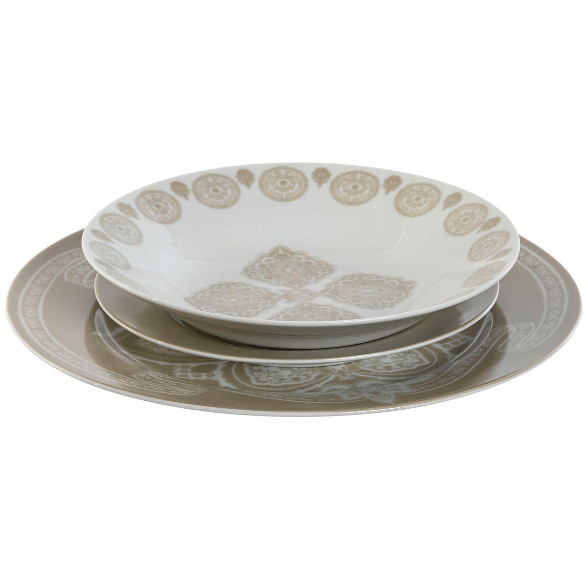 Astiasetti 18 osaa posliinia, sininen & beige, lautaset 19, 20 & 27 cm