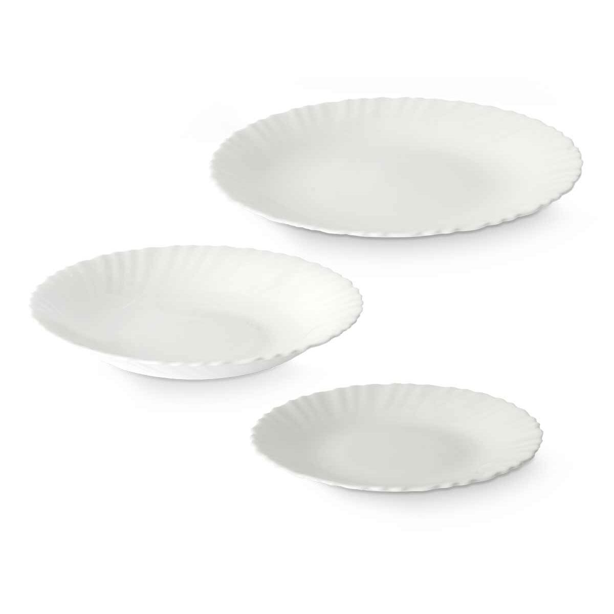 Astiasetti valkoinen opaliinilasi 12 osaa, lautaset 19/21,5/24 cm - 2 kpl