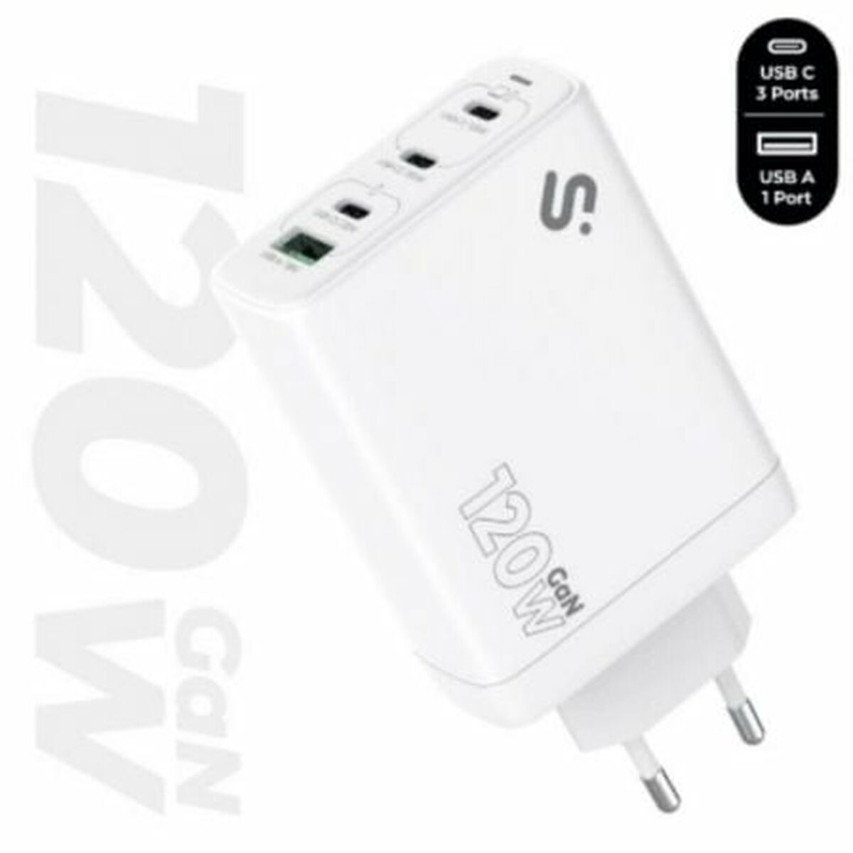 Autolaturi 120 W, 3× USB-C + 1× USB-A, tehokas nopea lataus autoon Subblim
