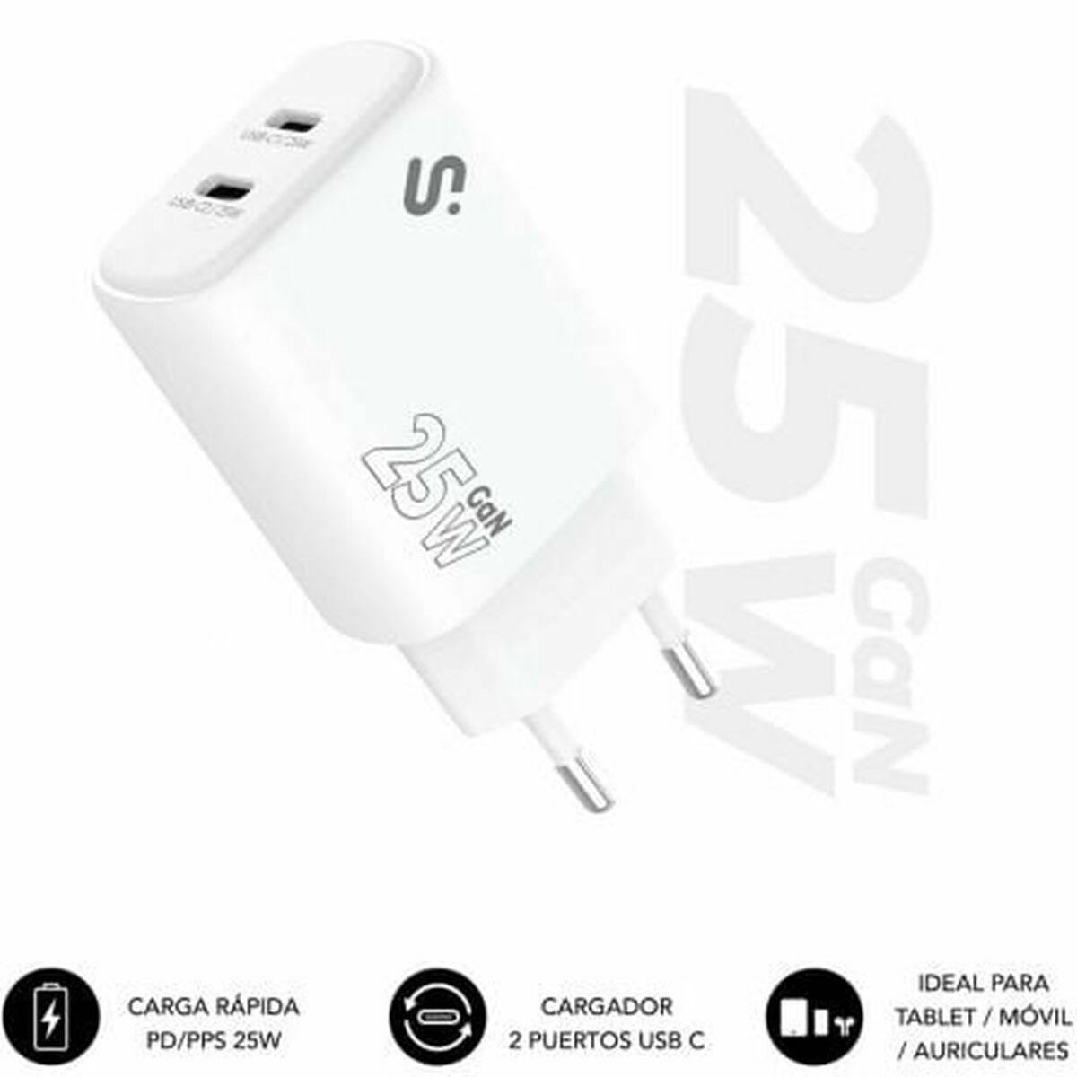 Autolaturi 25W USB-C 2-porttinen PD/PPS älypuhelimille & tableteille Subblim