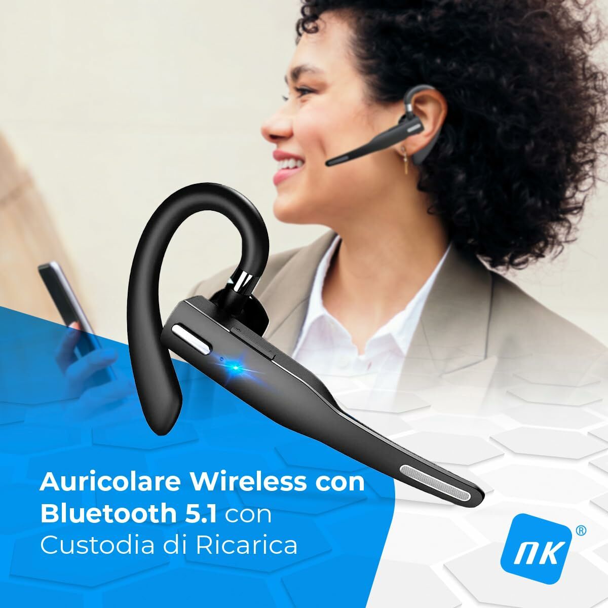 Bluetooth-kuuloke korvankoukulla, in-ear, langaton, muovinen runko, musta