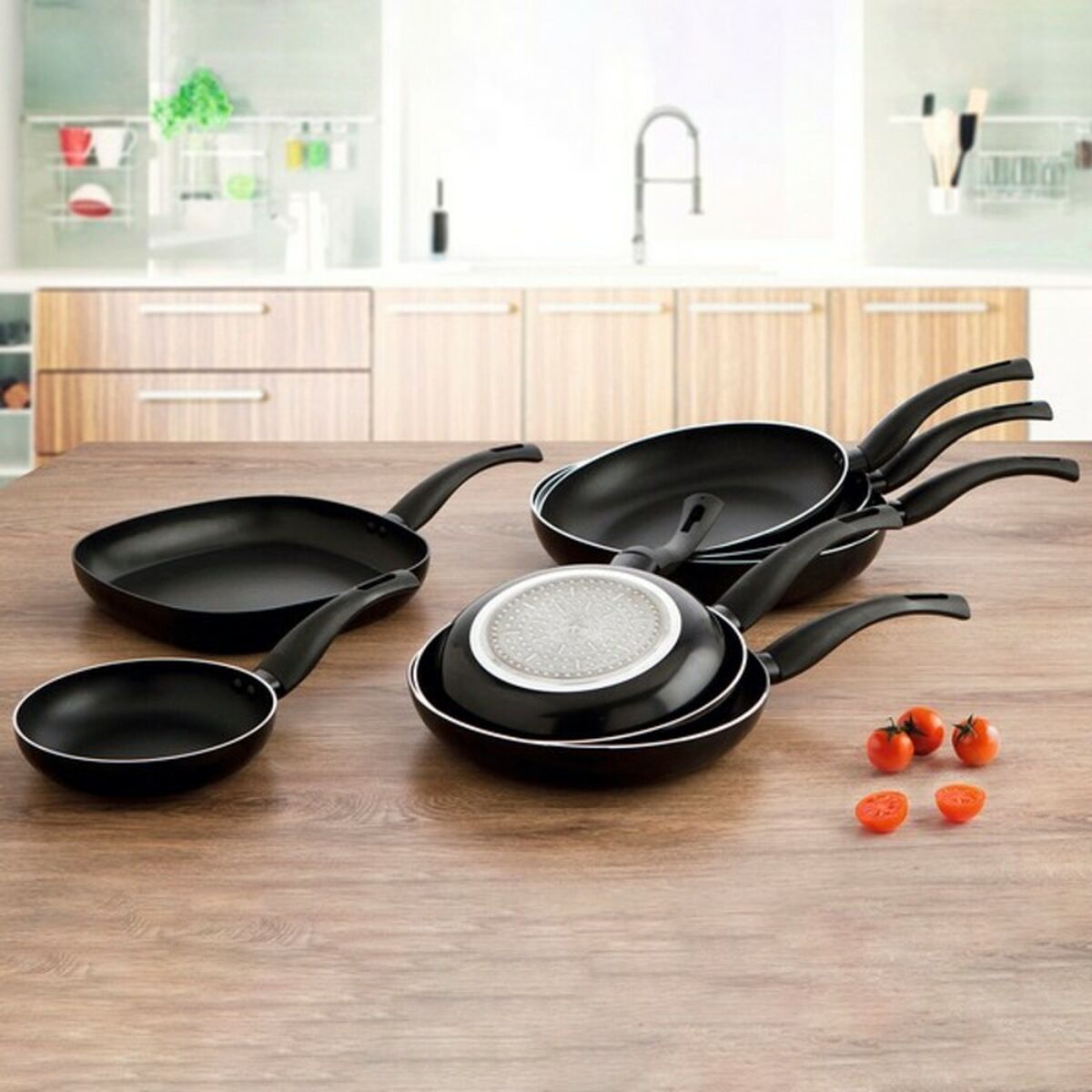 Grillipannu non-stick 27 x 27 cm, musta neliö - metalli & bakeliittikahva