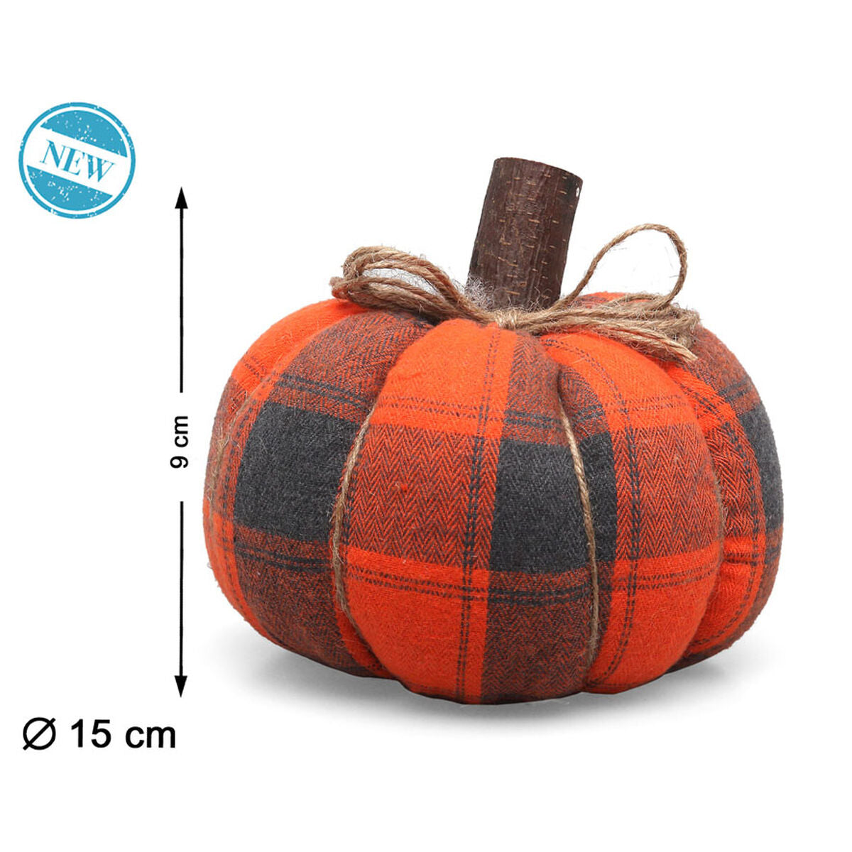 Halloween-koriste kurpitsa kankainen 15 x 9 cm, oranssi-ruudullinen syksyyn