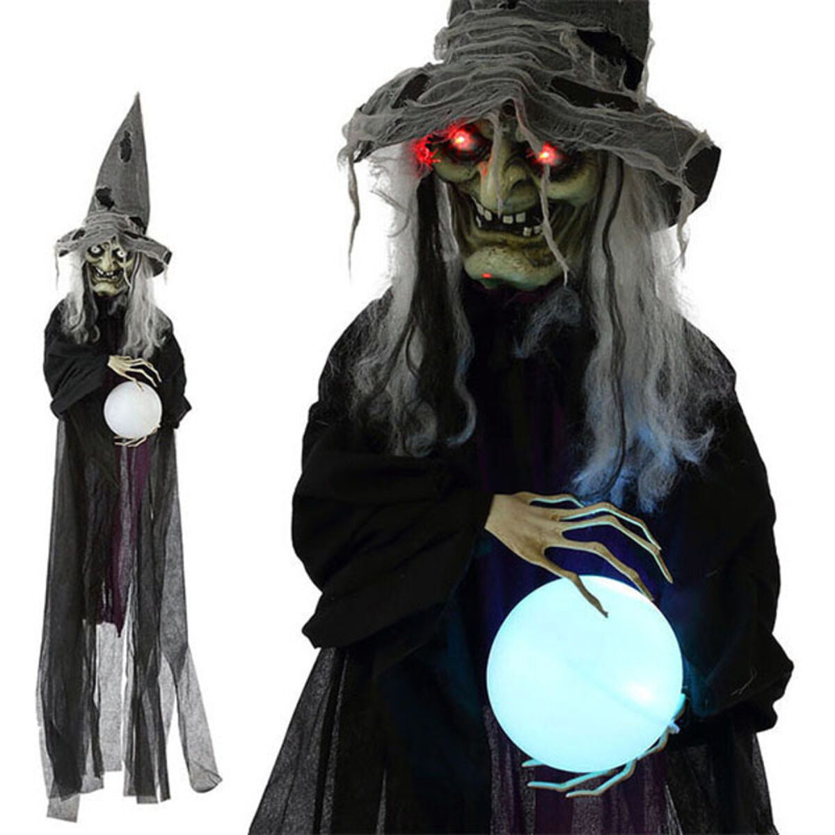 Halloween noita ripustettava koriste, 183 cm, valaistu & ääniefekti juhliin