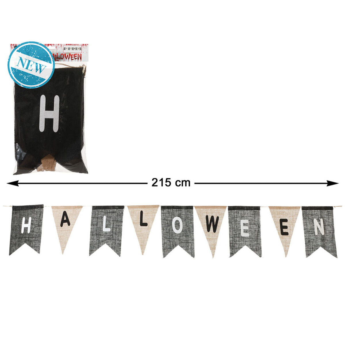 Halloween-viirinauha 215 cm, kangasviiri musta & beige, juhlakoriste sisustus