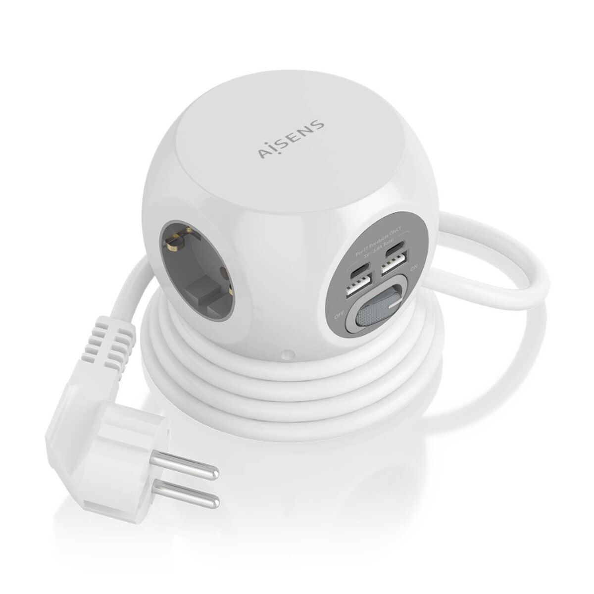 Jatkojohto 3 pistorasiaa 4x USB 1,4 m, ylijännitesuoja & kytkin, 3680 W