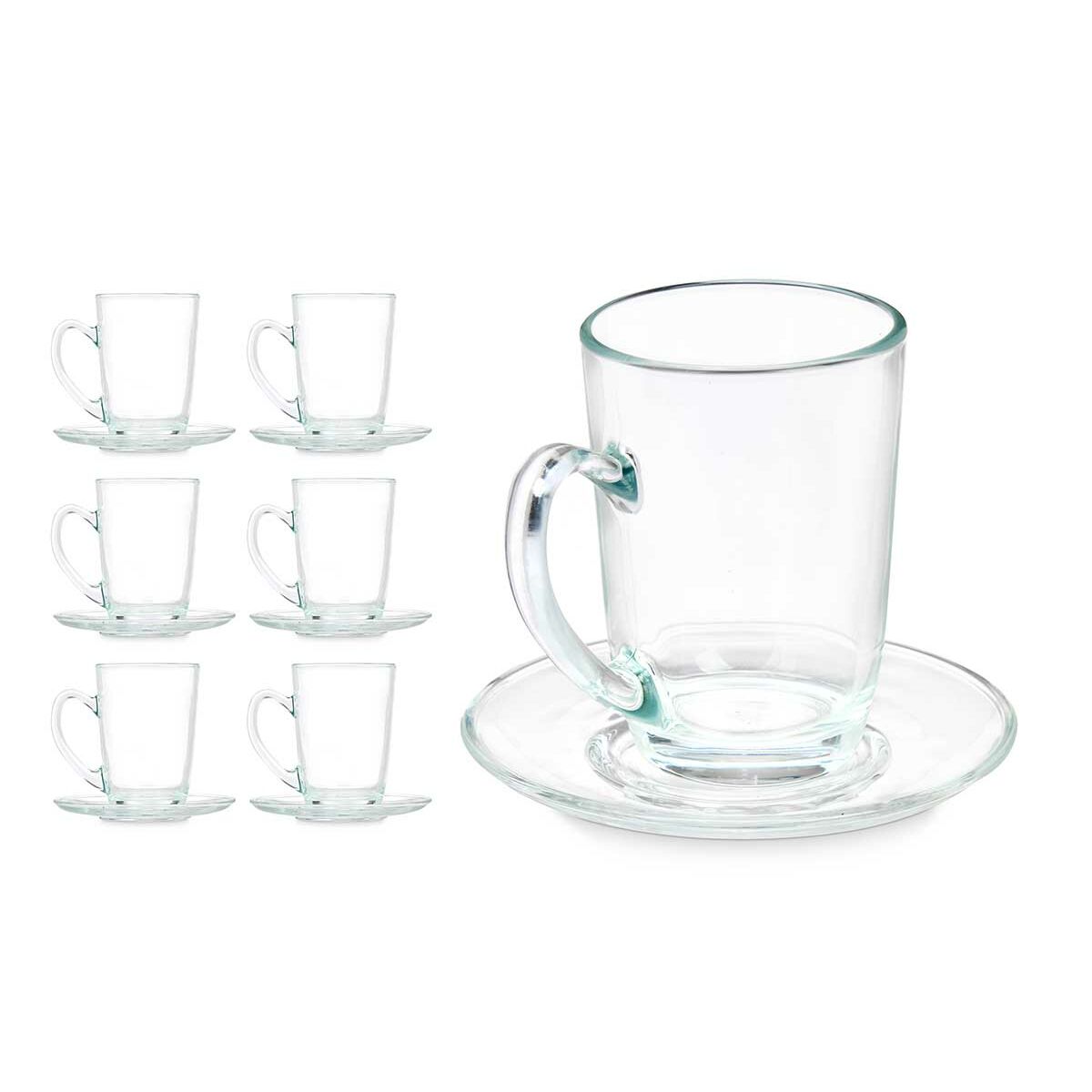 Kahvikuppi ja lautanen 200 ml, 6 kpl - läpinäkyvä lasi, kahvi & tee setti