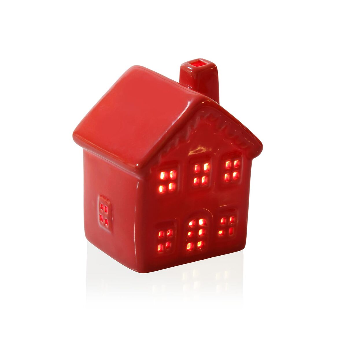 Keraaminen koristehahmo, led-valo, punainen talo 5,8 x 8 x 6,7 cm sisustukseen