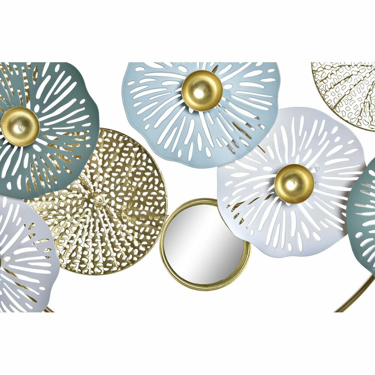 Koristepeili metallikehys pöytäkoriste, kullattu & vihreä kukkadesign 44x8x46 cm