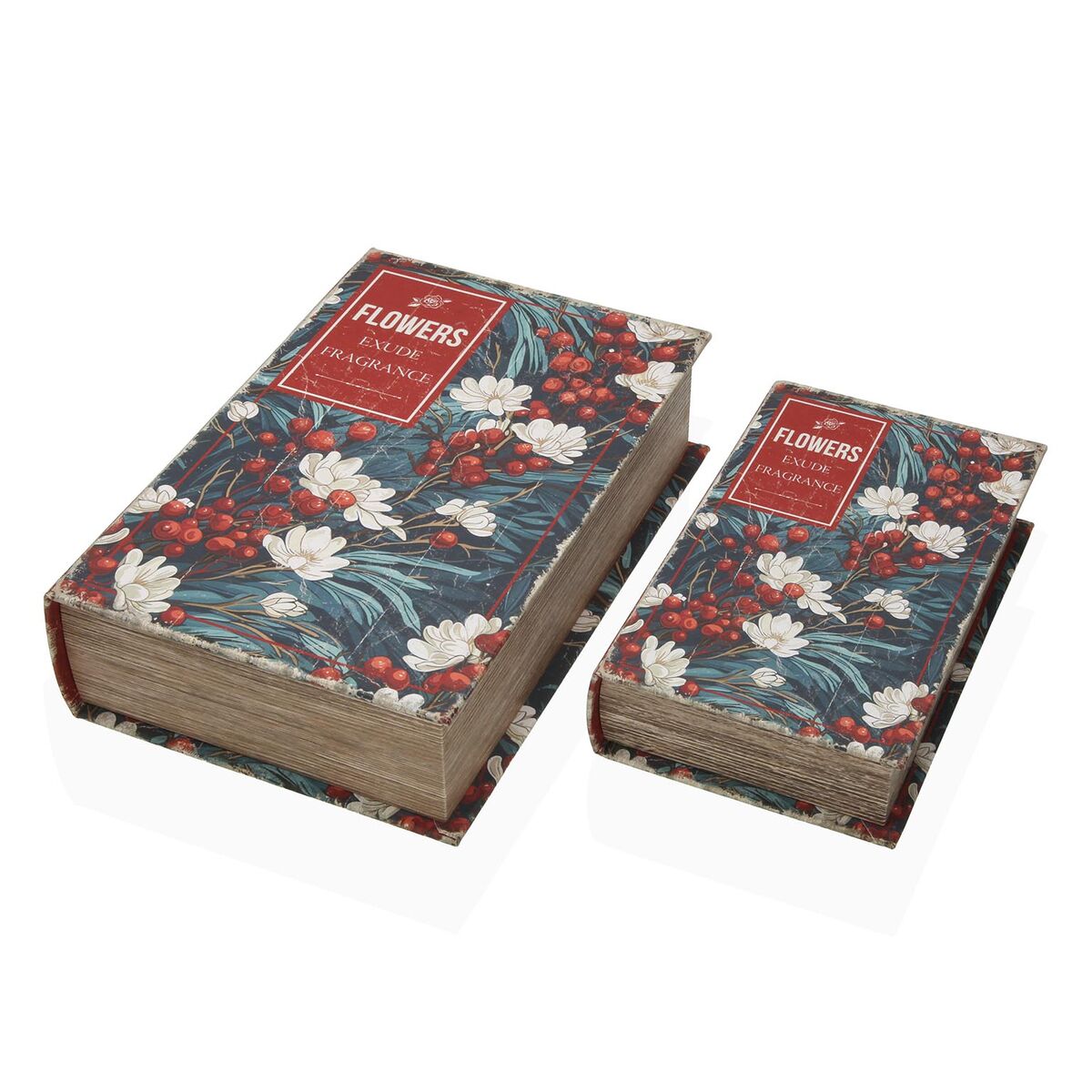Koristerasia kirja kukkakuosi, MDF & kangas, 2 kpl, sisustukseen, 7×27×18 cm