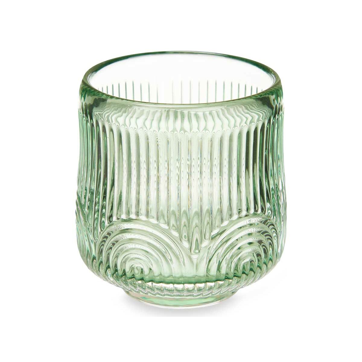 Lasinen kynttilänjalka raidallinen, vihreä kristalli 7,5 x 7,8 x 7,5 cm, 12 kpl