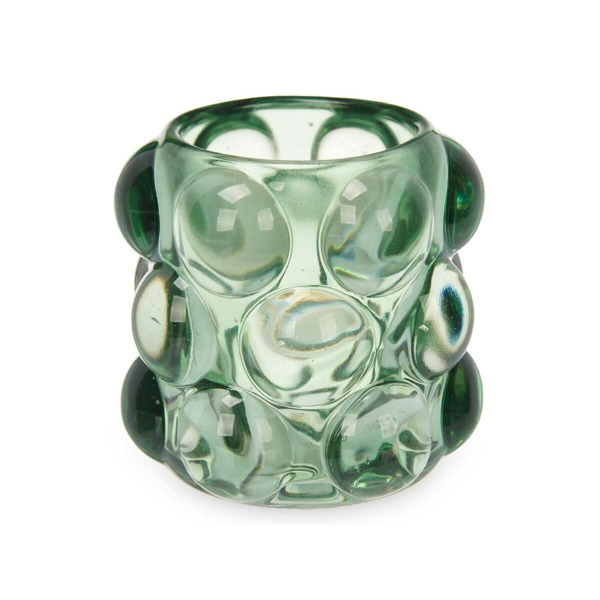 Kynttilänjalka lasinen vihreä kristalli mikrohelmet 8,4×9×8,4 cm, 12 kpl