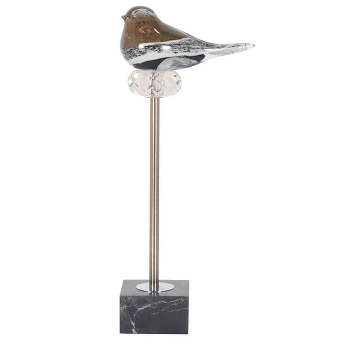 Lasinen lintupatsas, marmori- ja kristallikoriste jalustalla sisustukseen 42 cm