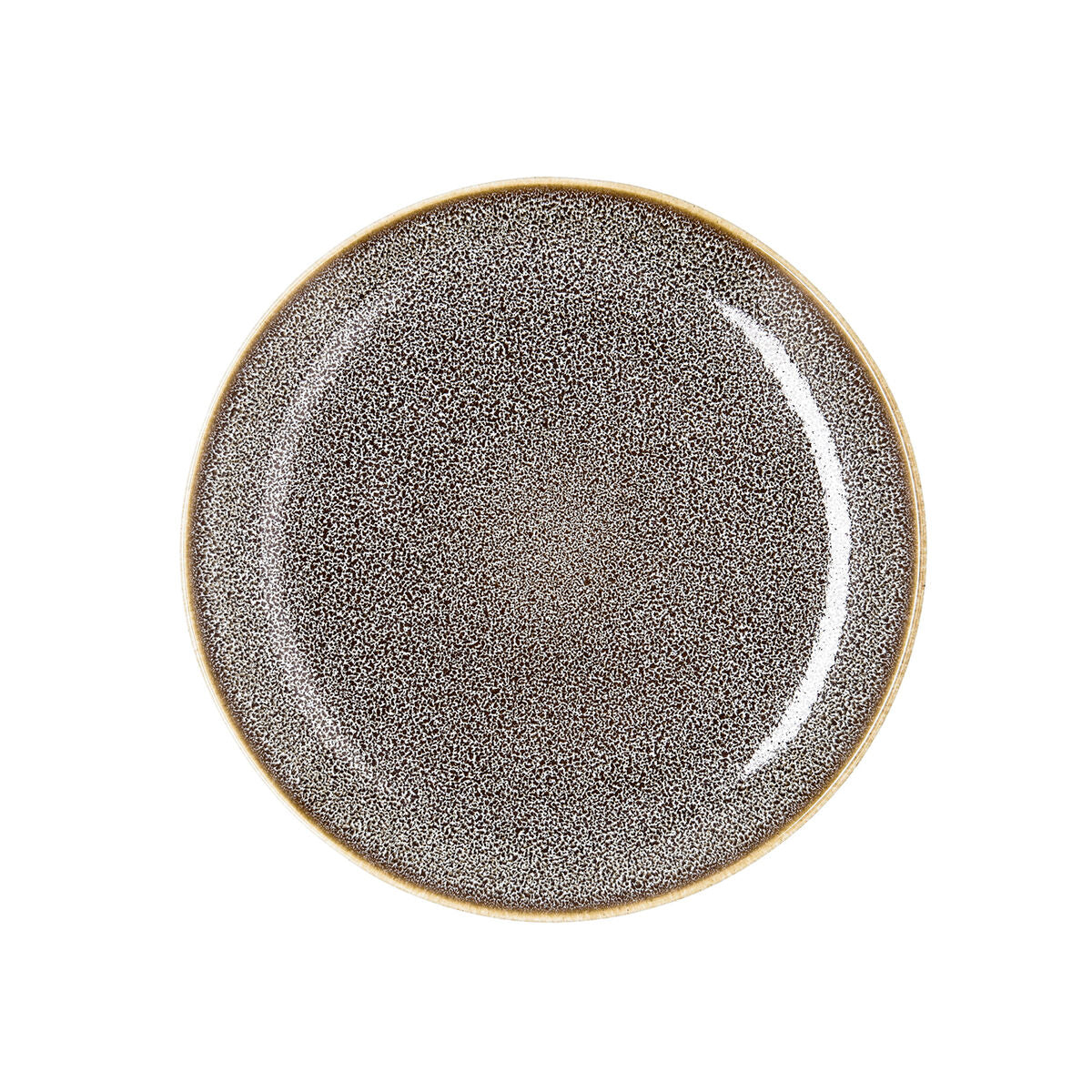Litteä lautanen 21 cm, keramiikka ruskea pilkullinen, uuniin & mikro, 12 kpl