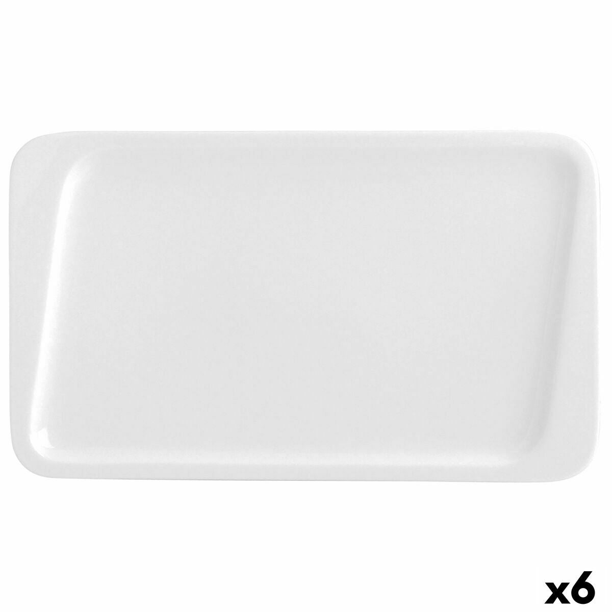 Litteä lautanen 30 x 18 cm, keraaminen pinottava valkoinen, 6 kpl ruokailuun