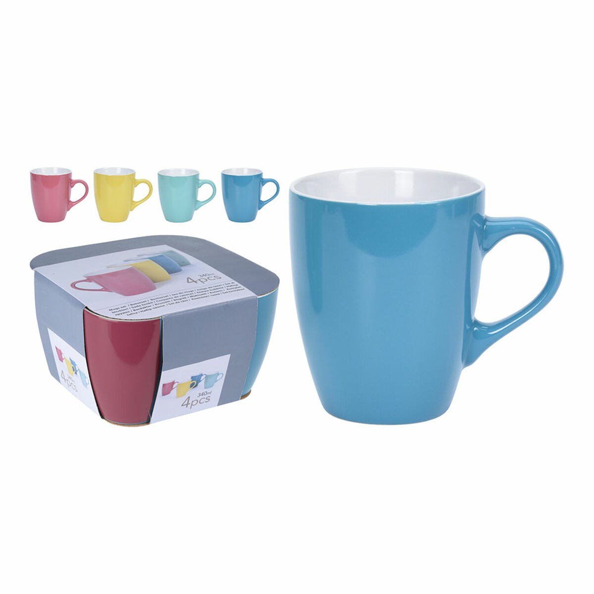 Mukisetti 4-osainen 340 ml - keramiikka, moniväriset mukit kahviin & teehetkiin