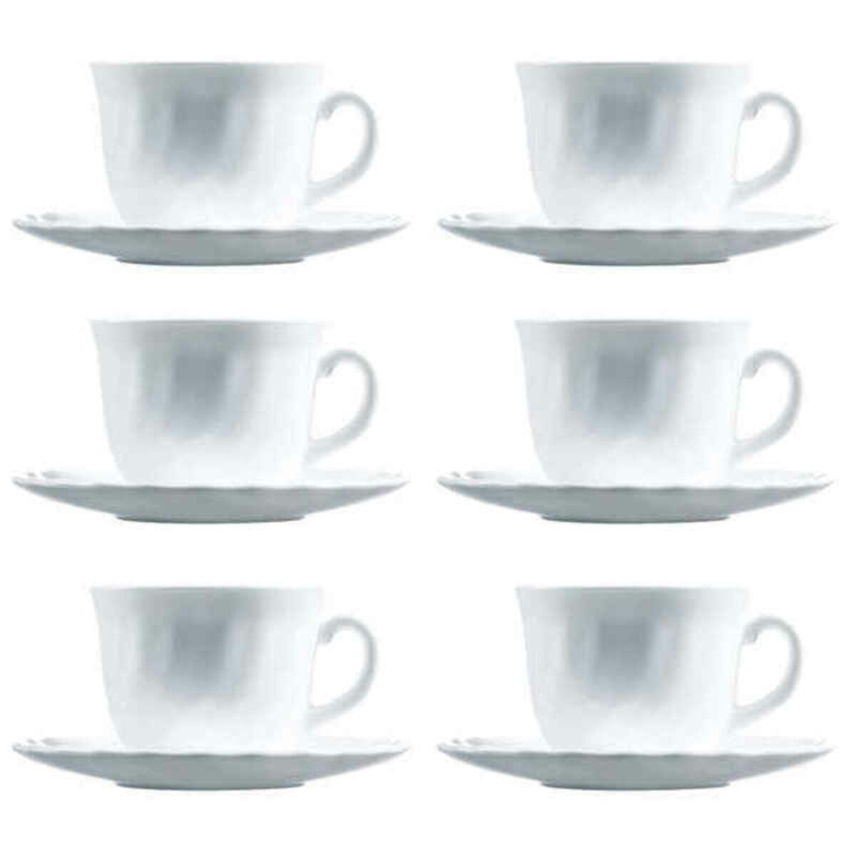 Mukisetti 6 kpl 220 ml, kahvikupit & aluslautaset, valkoinen, lasia, keittiöön