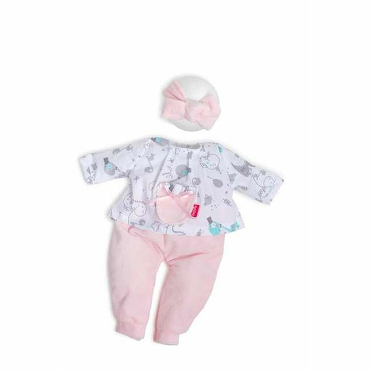 Nuken pyjama 38 cm nukelle, vaatesetti pinkki - mekko, housut & panta