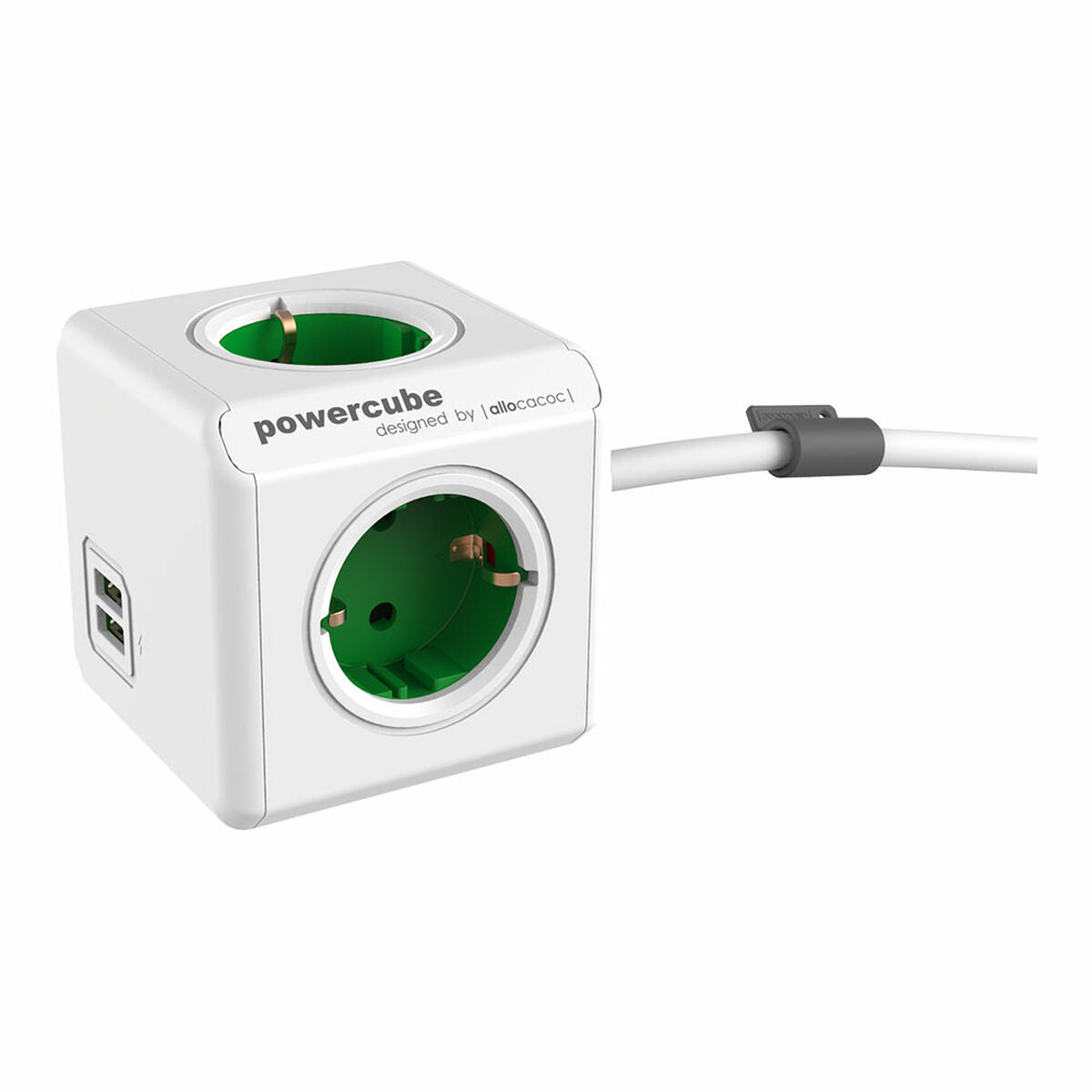 Jatkojohto powercube 4-osainen, Schuko 2×USB, 1,5 m johto, 250 V 16 A pöytään