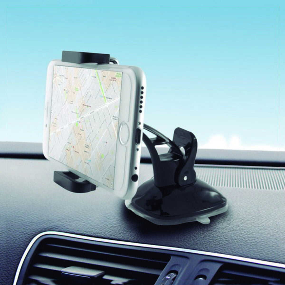 Puhelinteline autoon imukupilla 360º, säädettävä 4,8-9 cm, musta