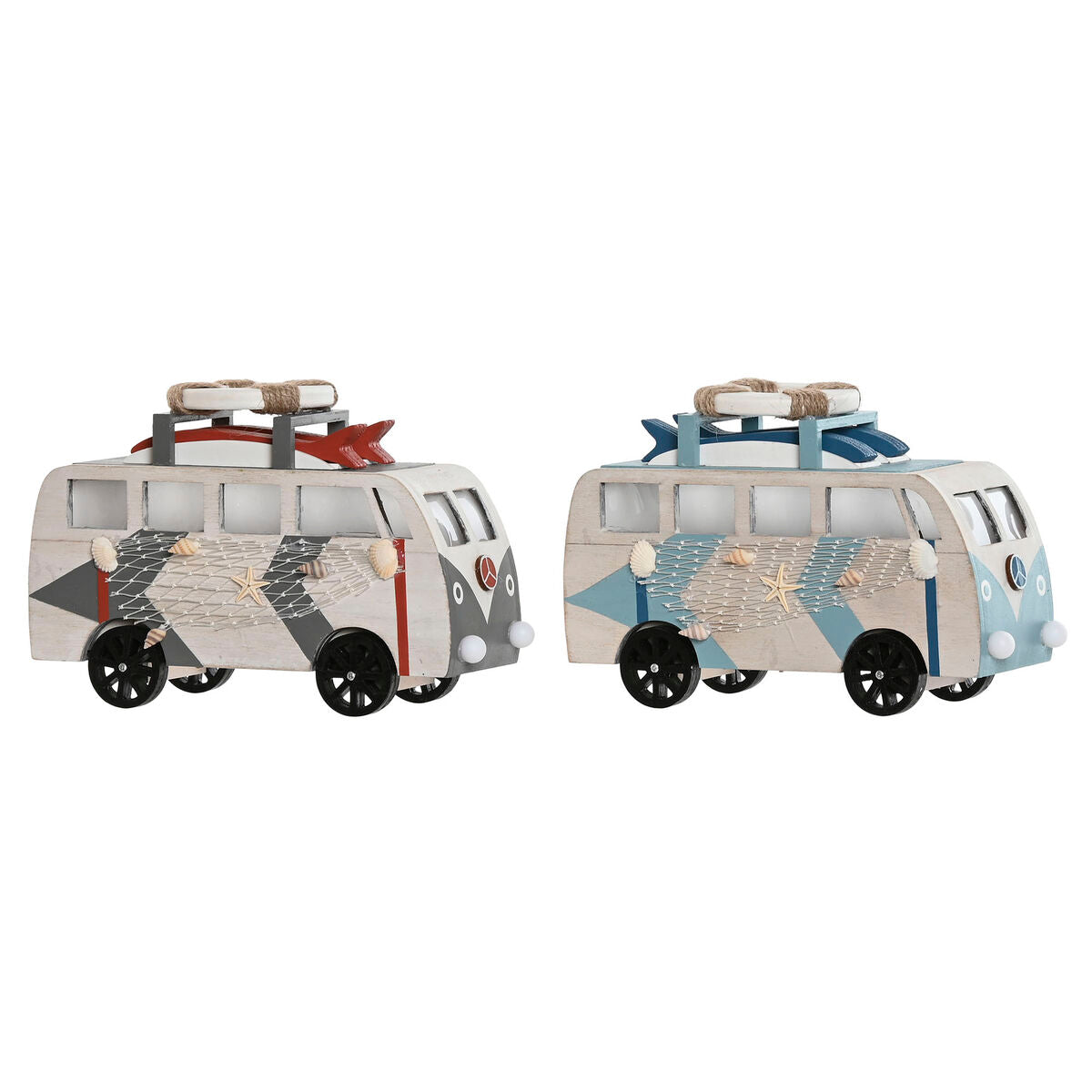 Puinen koristeauto led sininen & valkoinen 22 x 7 x 14 cm, 2 kpl, meriteema