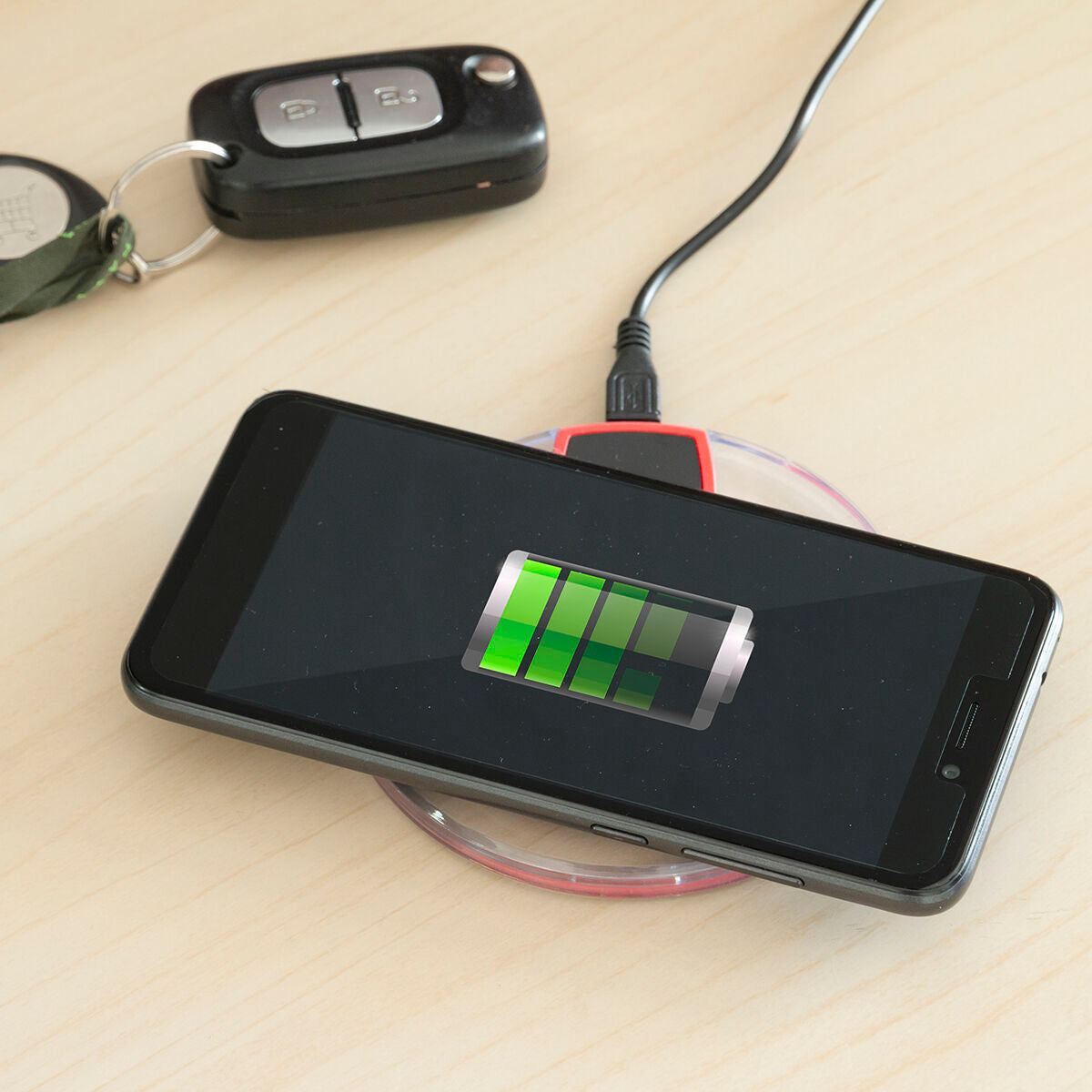 Qi langaton laturi älypuhelimille, micro-usb-kaapeli, led Ø10×1 cm, nopea lataus