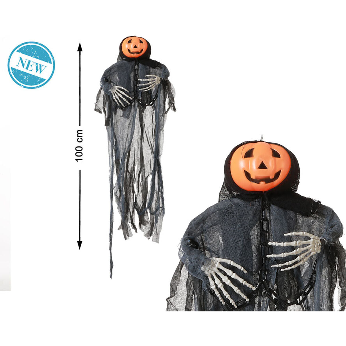 Halloween-koriste kurpitsa, ripustettava koriste luuranko musta 100 x 54 cm
