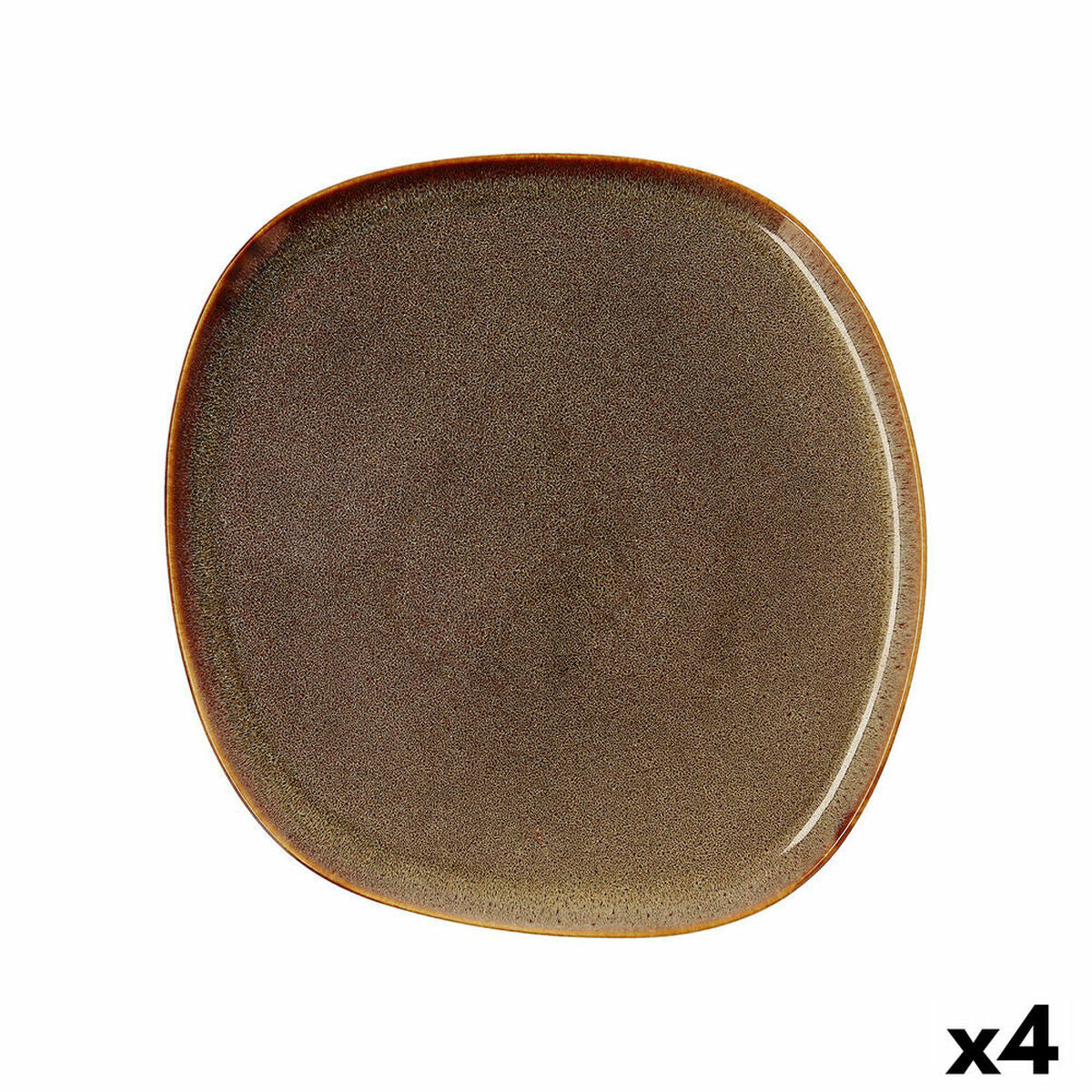 Ruokalautanen 26,5 x 25,7 cm keraaminen, ruskea, reliefipinta 4-osainen setti