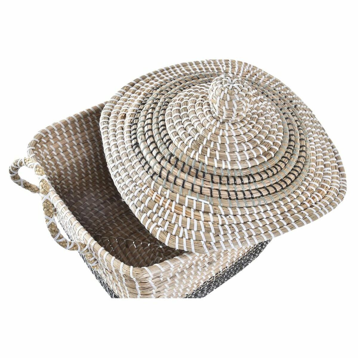 Säilytyskori kannella 45 x 35 x 43 cm meriruoko, harmaa & luonnonvärinen boho