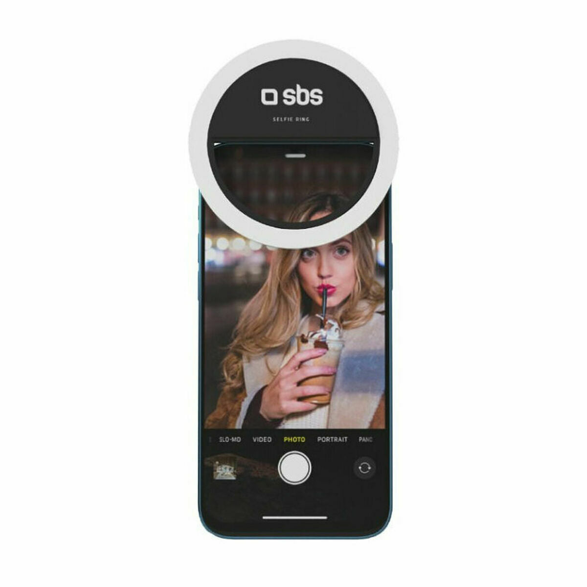 Selfie-rengasvalo akulla, LED micro-USB puhelimeen, klipsillä, musta/valkoinen