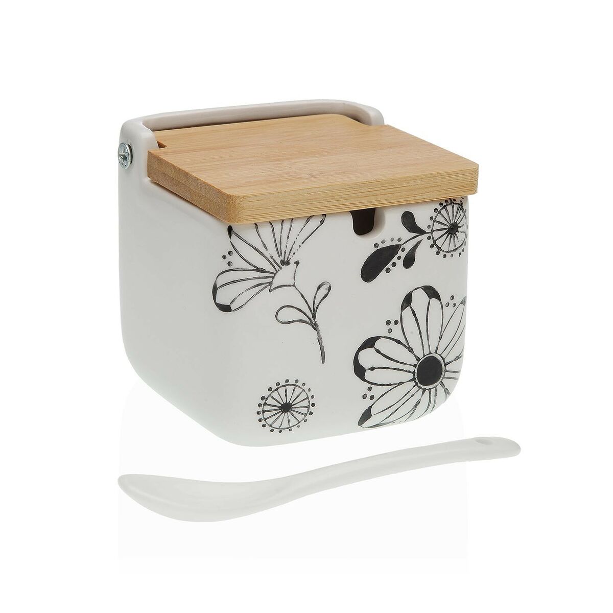 Sokeriastia bambukannella, keramiikka-posliini 8×8×8 cm, kukkakuvio, keittiöön