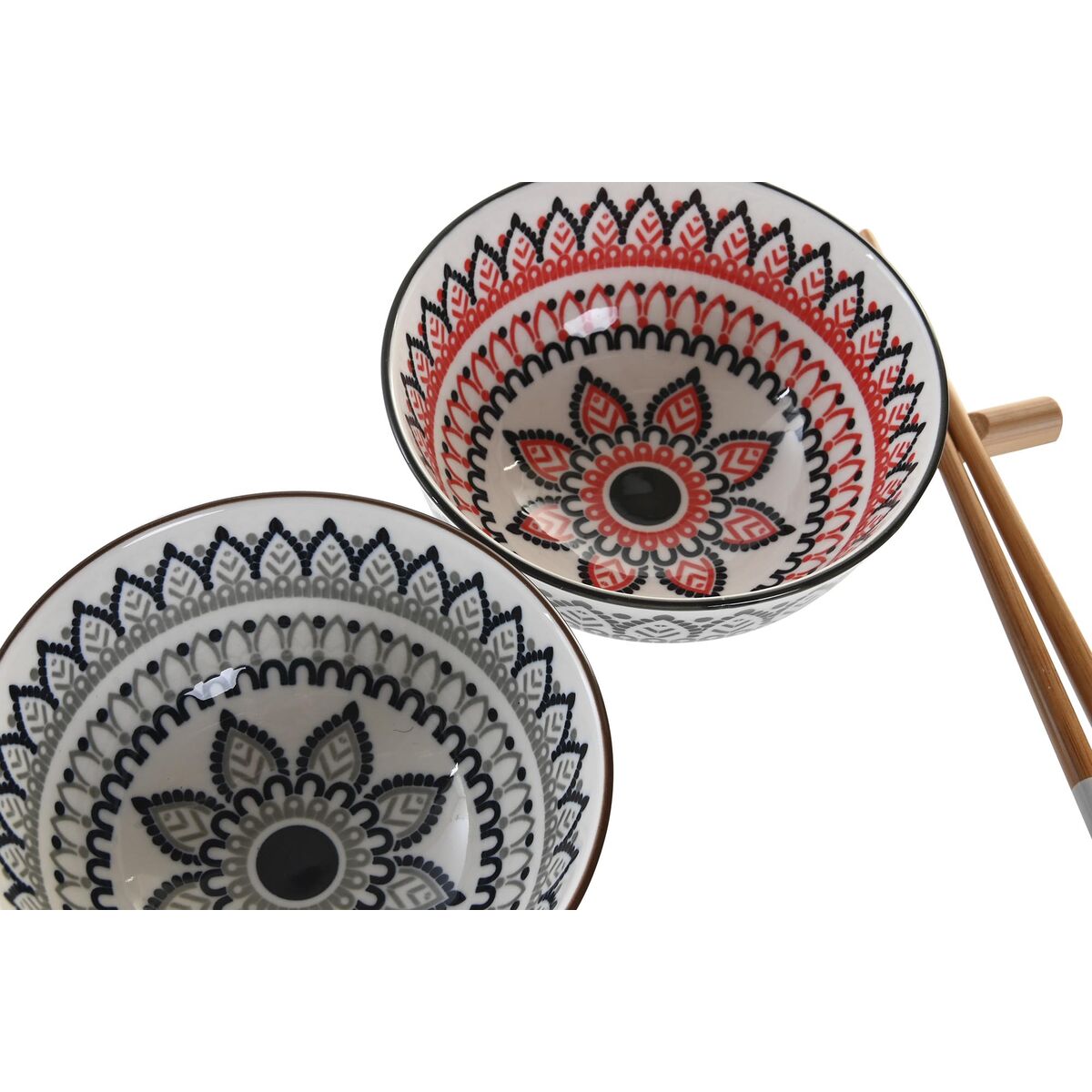 Sushisetti keramiikka, mandala-kuvioidut kulhot & bambutikut 30x21x7cm, 6 osaa