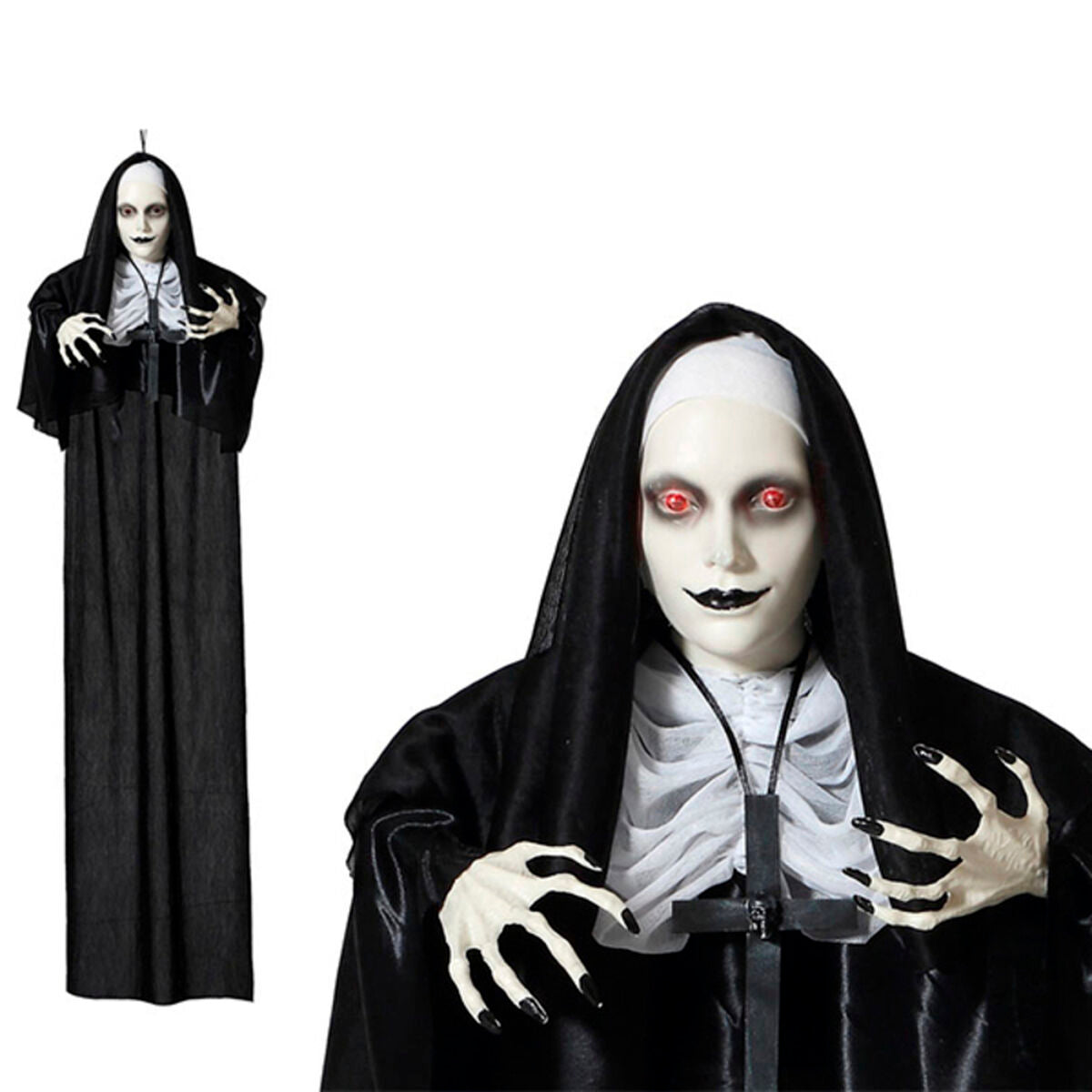 Halloween-koriste valaistu pelottava nunna-hahmo, valosilmät 60 x 12 x 120 cm
