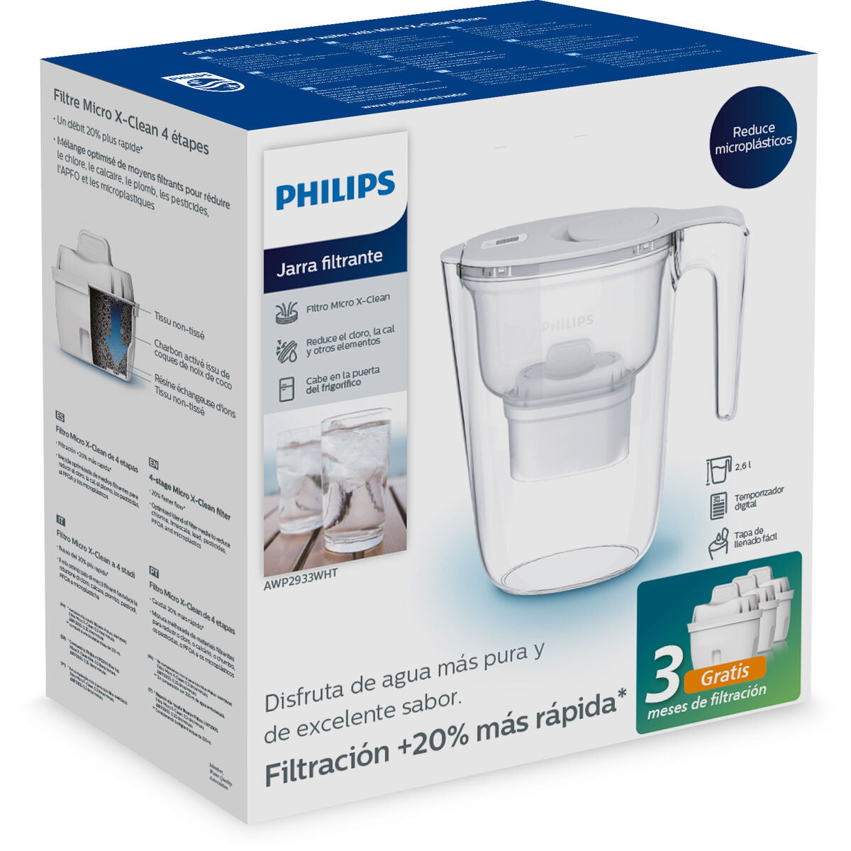 Vedensuodatin kannu 2,6 l, digitaalinen ajastin, 4-vaiheinen suodatin AWP2933WHT