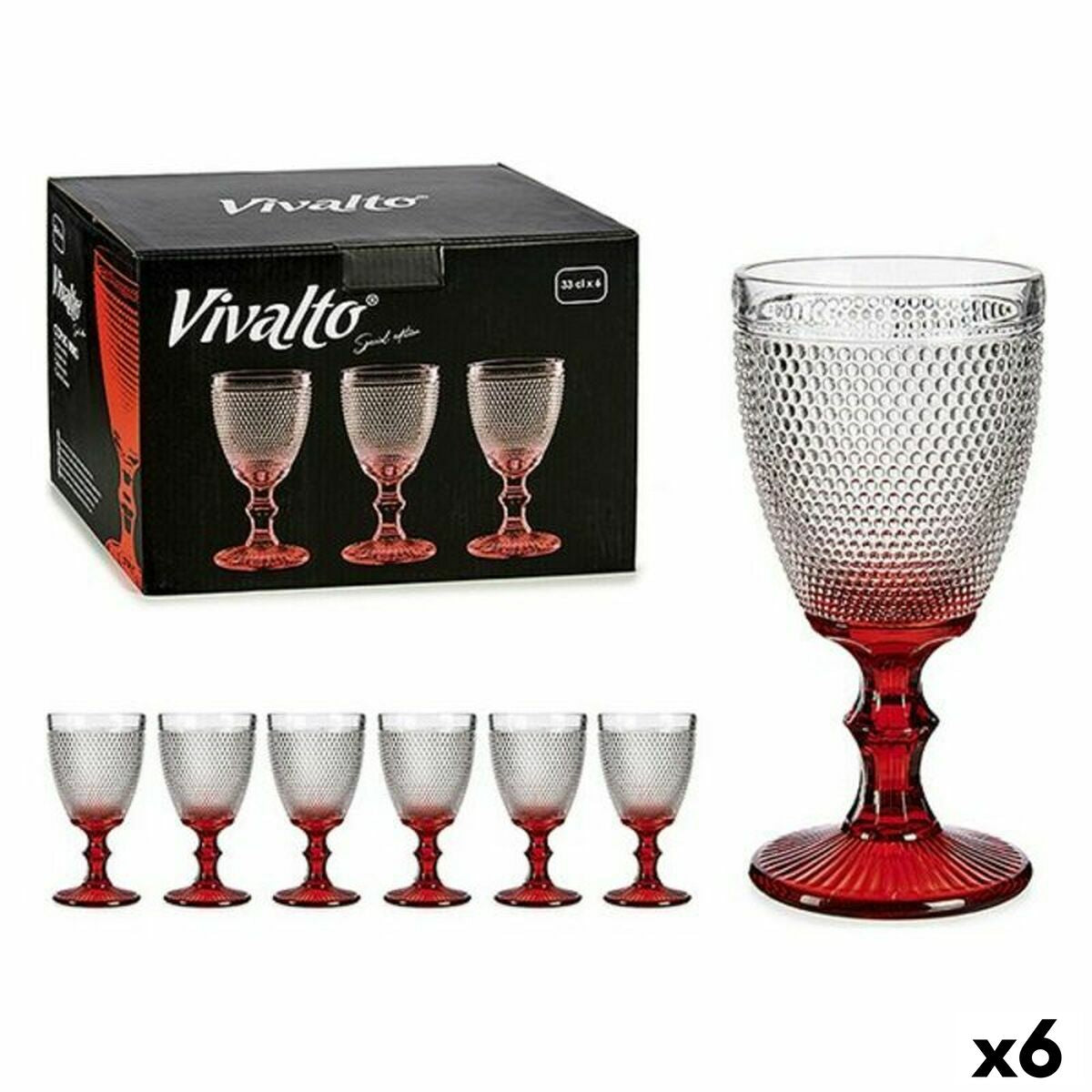 Viinilasi 330 ml punainen, 6 kpl - pallokuvio jalallinen lasisetti – lasisetti joulu – kuva 1