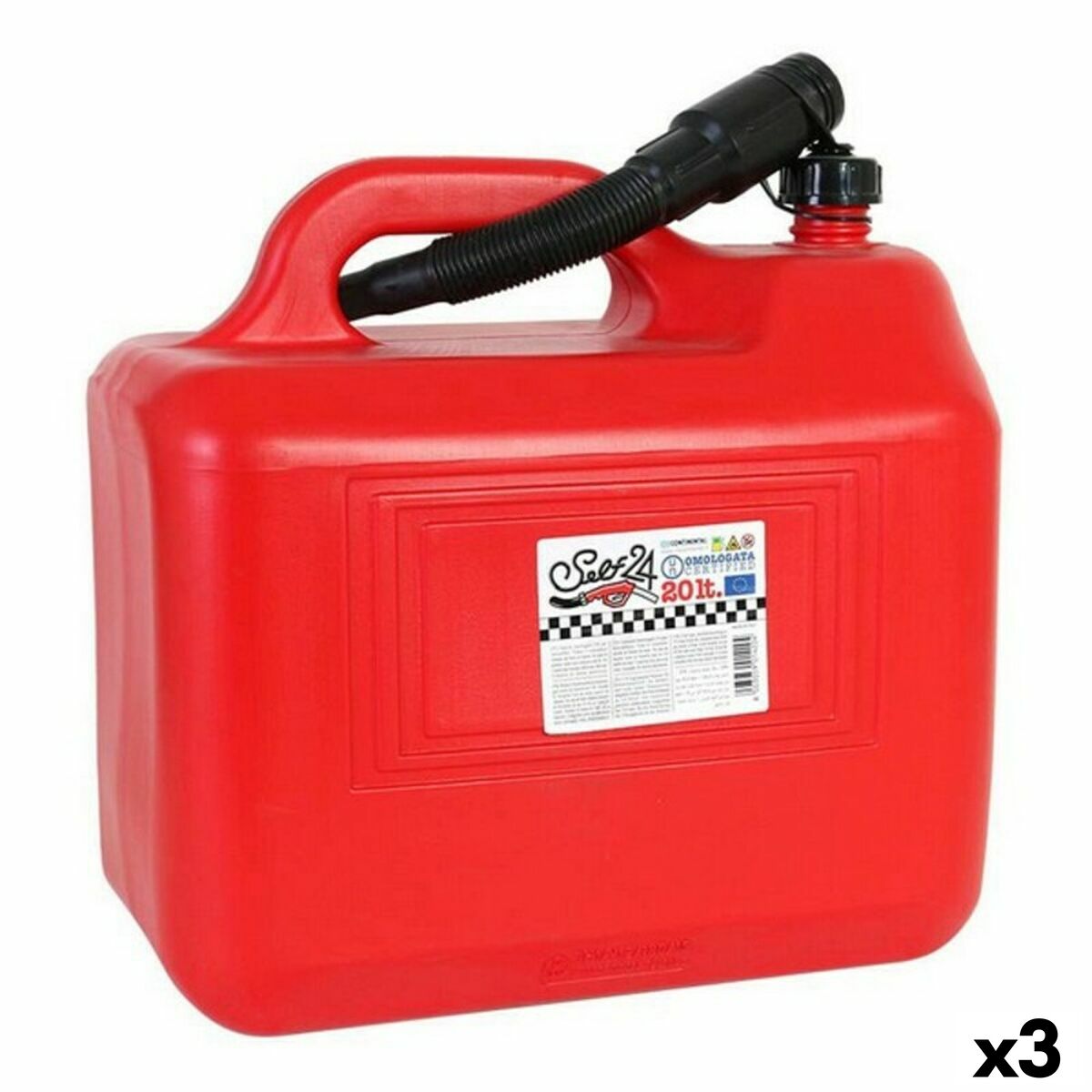 20 l polttoainesäiliö suppilolla, hyväksytty kanisteri, 37x38x22 cm, 3 kpl