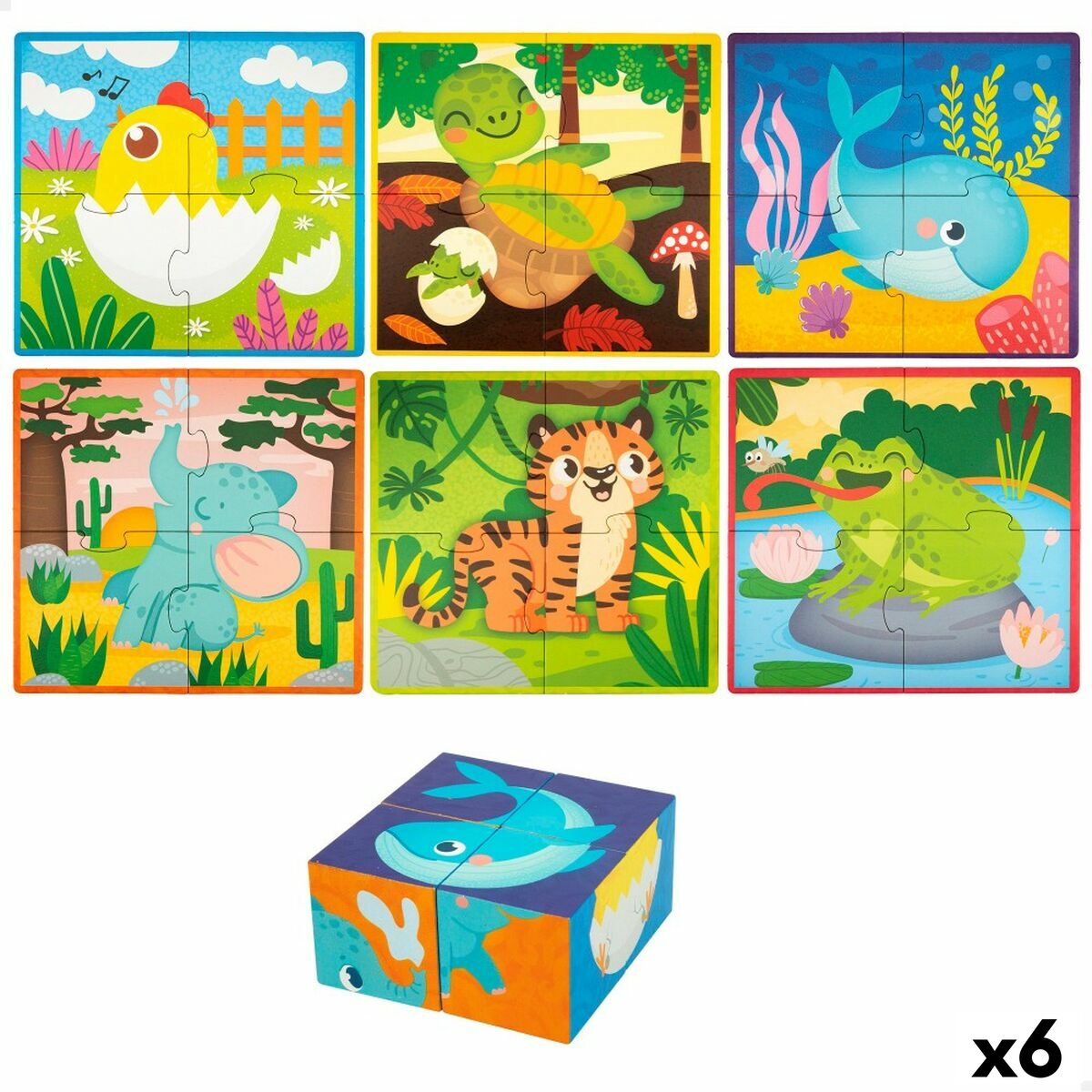 3D-palapeli eläimet 4 palaa, puinen 22x23x1 cm, montessori, 12 kk+ - 6 kpl