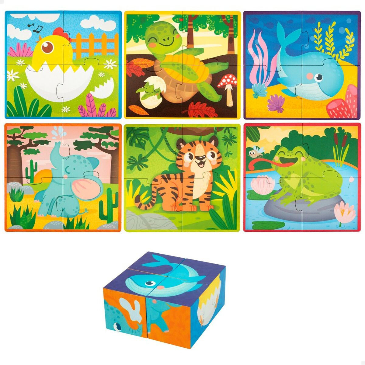 3D-palapeli eläimet 4 palaa, puinen 22x23x1 cm, montessori, 12 kk+ - 6 kpl