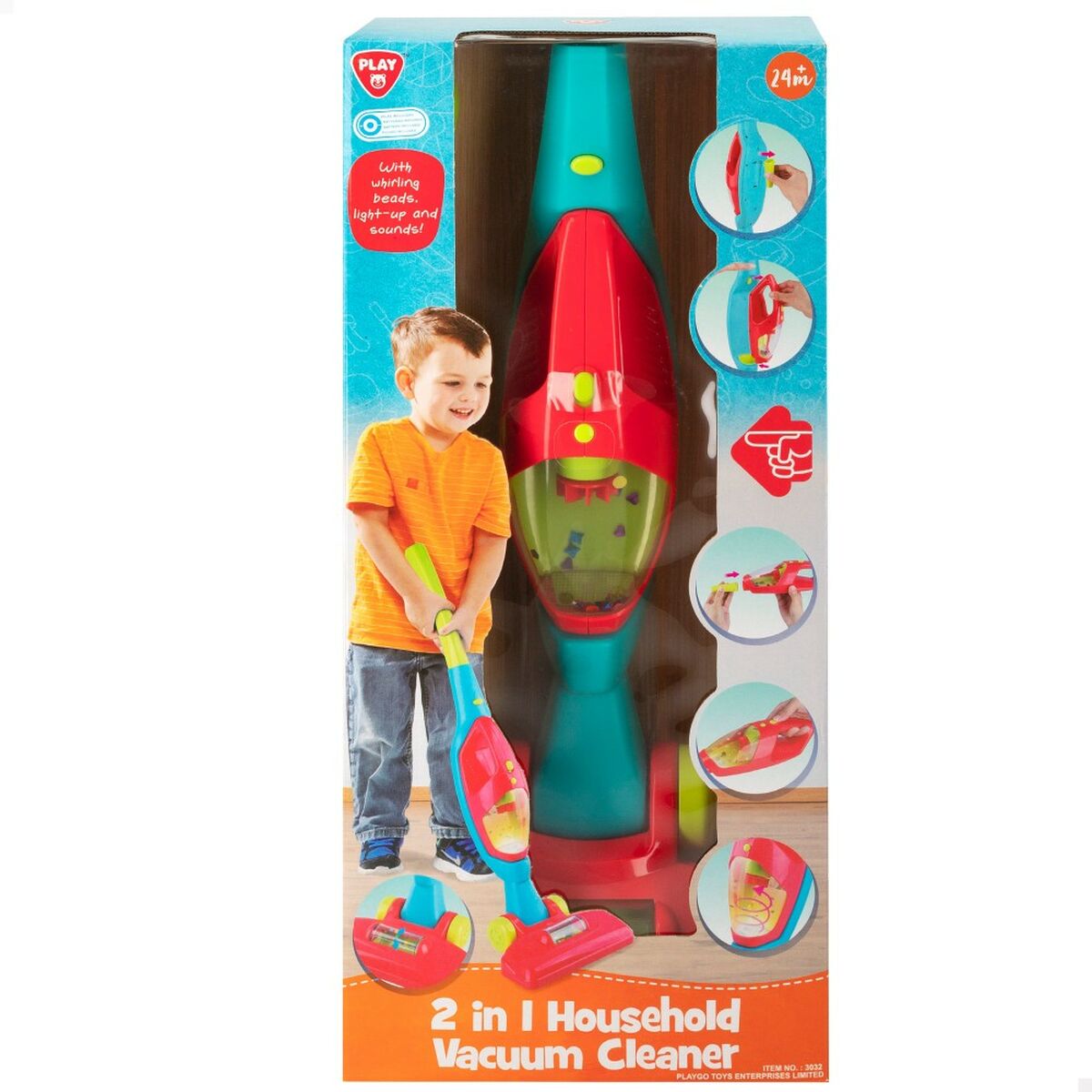 Leikkipölynimuri paristokäyttöinen 2-in-1, valolla, 22,5×67×15 cm, 2+ v lapsille – päiväkotilelu leluimuri – kuva 2