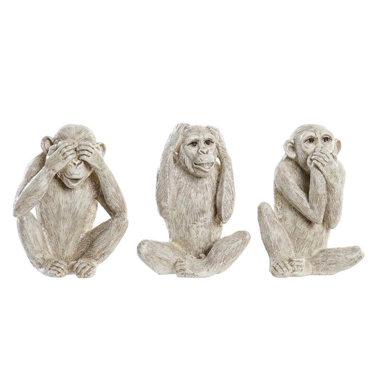 Apina koristehahmo 3 kpl, kolmiosainen hartsi-setti beige-valkoinen, 14,5×11×19 cm
