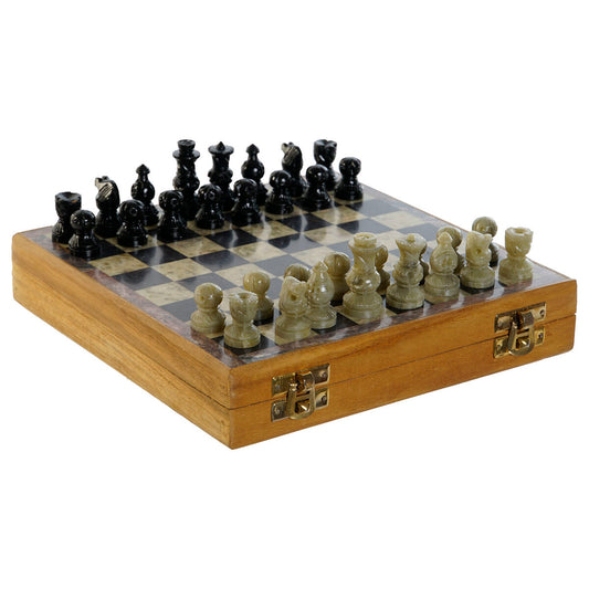 Shakkipeli puu-marmori, taittuva shakkilauta 20×11×4 cm, lapsille & matkalle – taittuva shakkilauta lahja matkalle – kuva 1