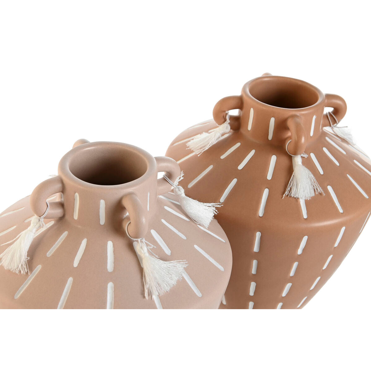 Maljakko keramiikka 2 kpl, hapsuilla ruskea & vaaleanruskea 15,5×15,5×17,1 cm
