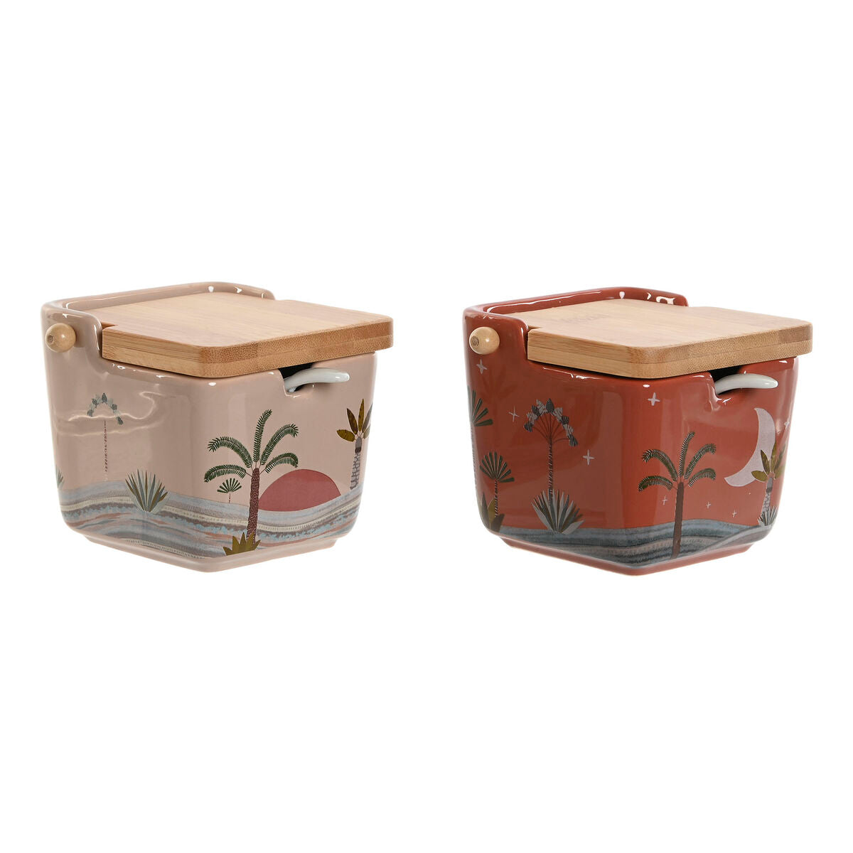 Sokeriastia 2 kpl, bambukansi & dolomiitti 7,5×7,5×7,5 cm, beige/terracotta/liila – dolomiitti pieni säilytysastia – kuva 2