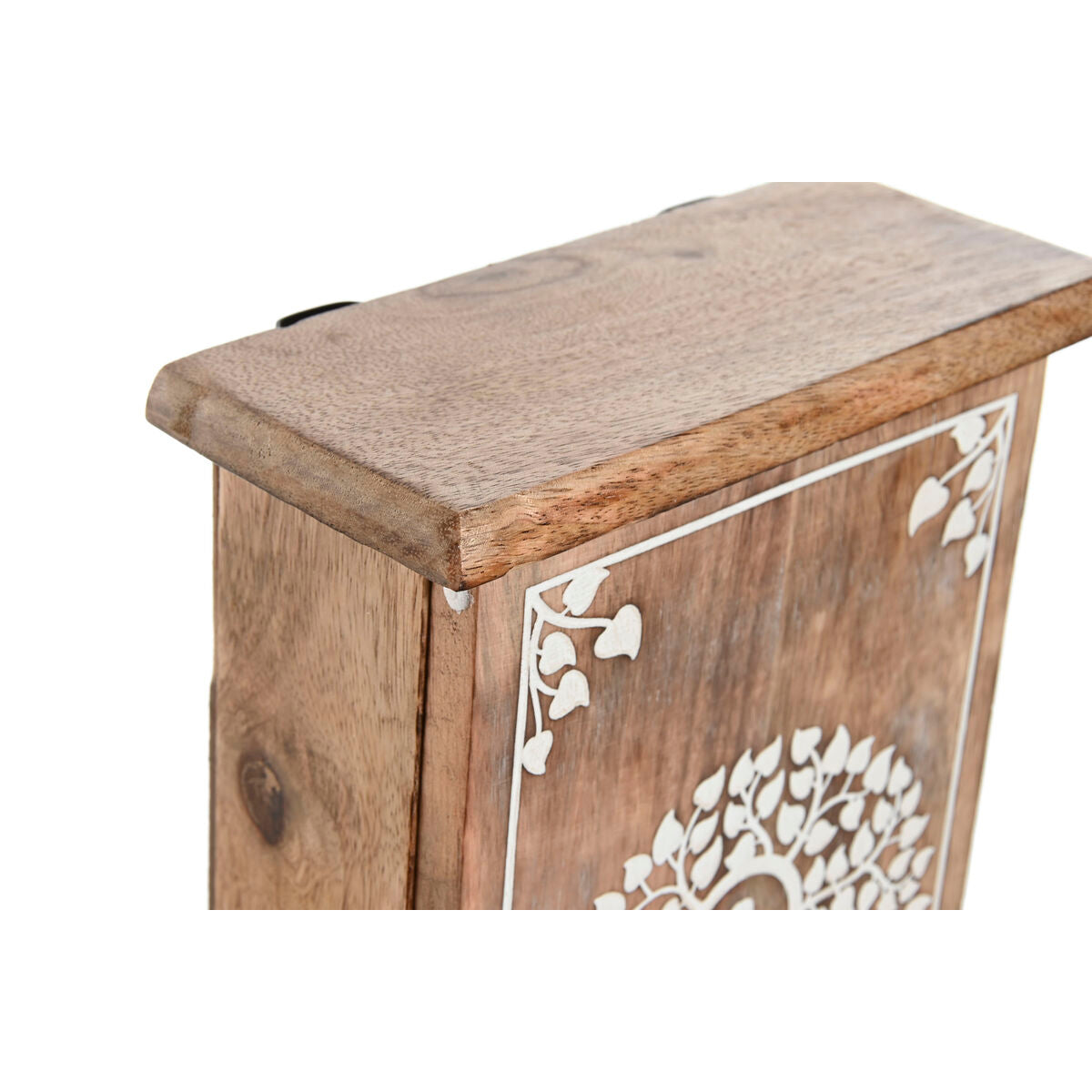 Avainkaappi mangopuinen, Buddha-kuvio, valkoinen & luonnonväri 18×7,5×28 cm – avainkaappi lahja sisustajalle – kuva 4
