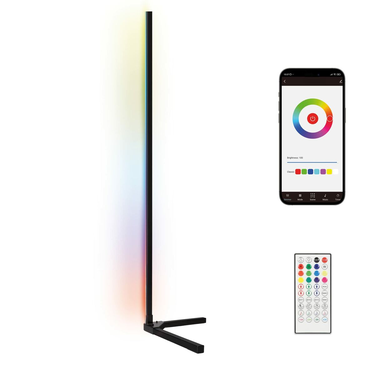 LED-lattialamppu RGB 12 W 140 cm, musta, EU-pistoke – tunnelmavalo sisäkäyttöön – Tunnelmavalo Olohuonevalaistus – kuva 4