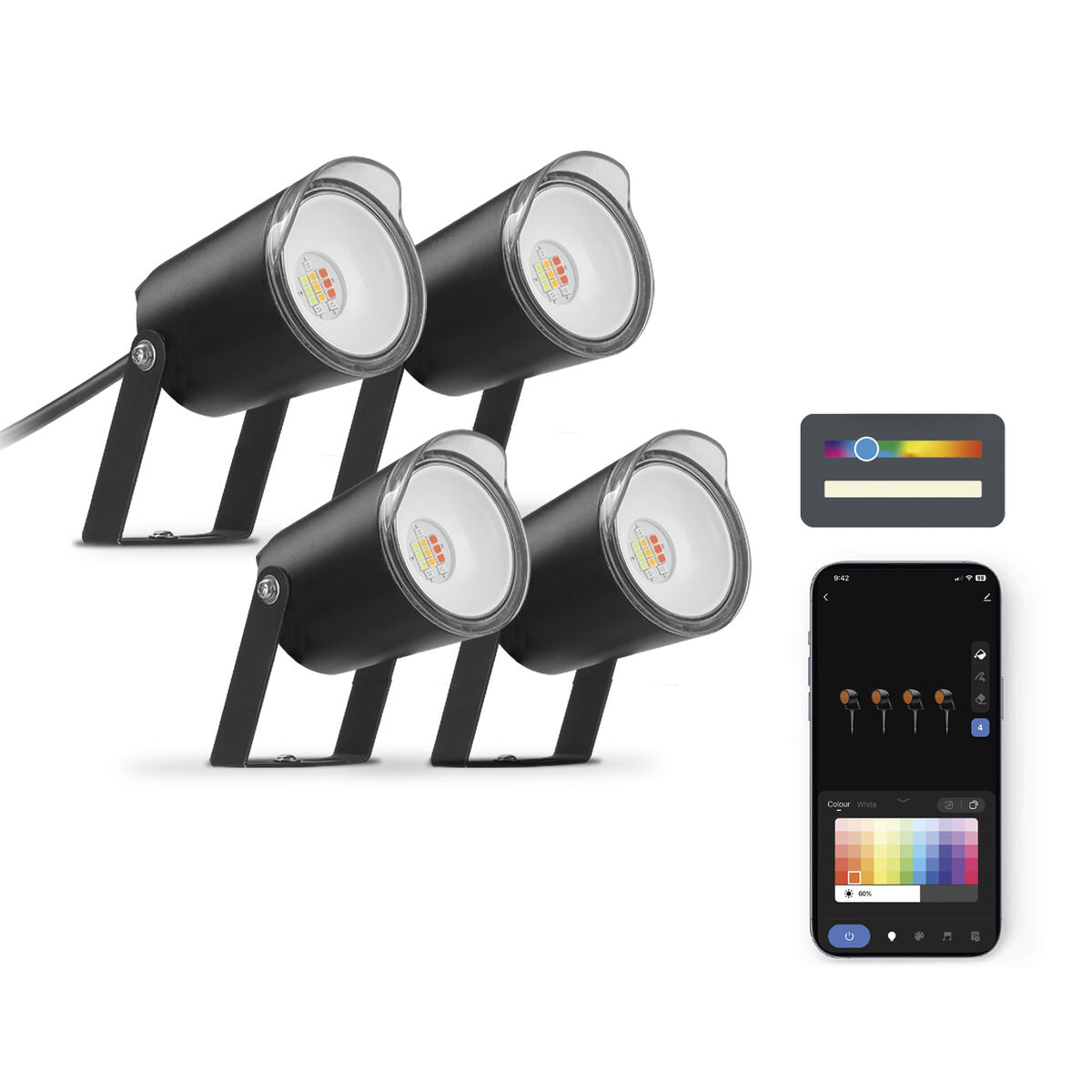 LED-ulkospotti 3000K IP65, 4 kpl – älyohjattavat maaspotit, musta – pihavalo joulu – kuva 7