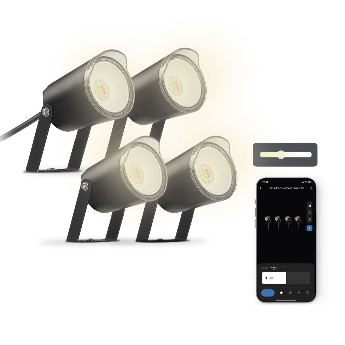 LED-ulkospotti 3000K IP65, 4 kpl – älyohjattavat maaspotit, musta – terassivalo lämmin valkoinen – kuva 1