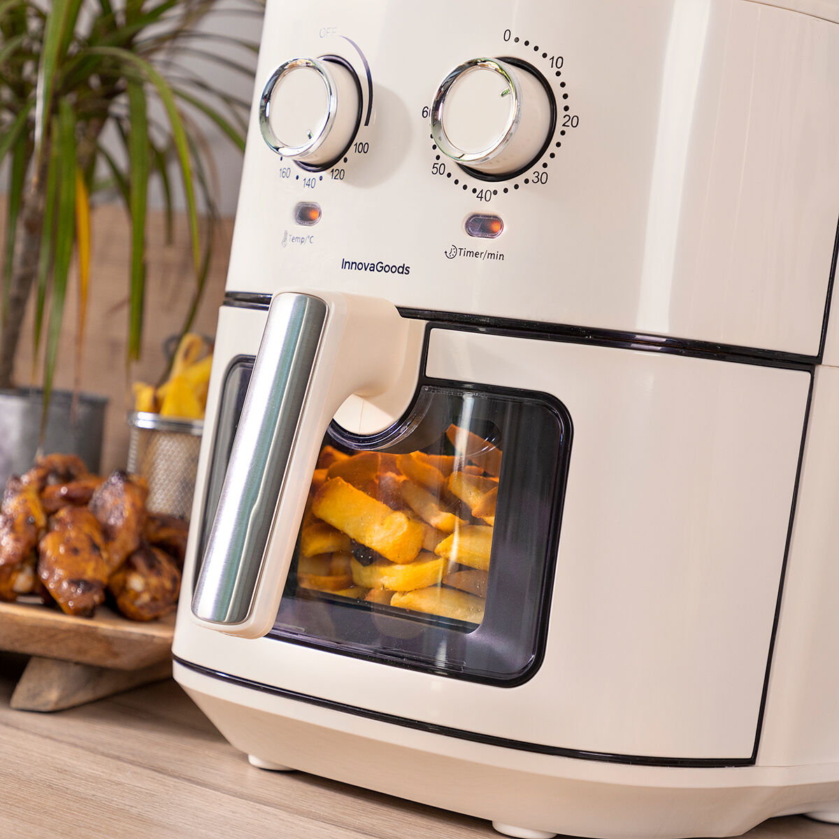 Vintager Airfryer 6,5 L 1700 W retro kiertoilmauuni 360° ajastin, kerma – reseptikirja öljytön friteeraus – kuva 5