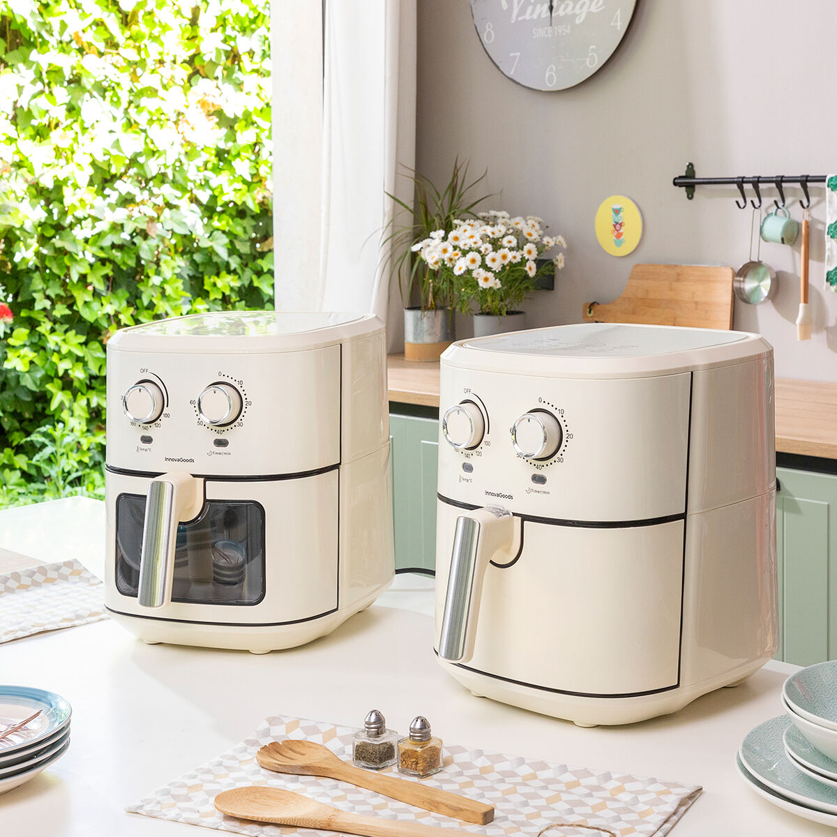 Vintager Airfryer 6,5 L 1700 W retro kiertoilmauuni 360° ajastin, kerma – arjen helpotus reseptikirja – kuva 13